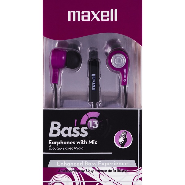 Maxell Bass 13 Earphones with Mic, Purple