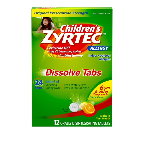 Children's Zyrtec 24 Hr Allergy Dissolve Tablets, Citrus Flavor