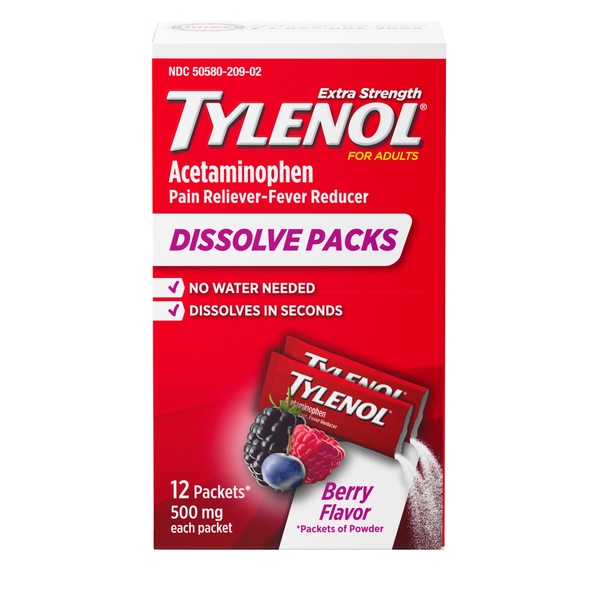 Tylenol Extra Strength Acetaminophen Dissolve Packs, Berry