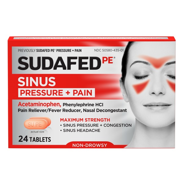 Sudafed PE Sinus Pressure + Pain Max Strength Non-Drowsy Caplets, 24 CT