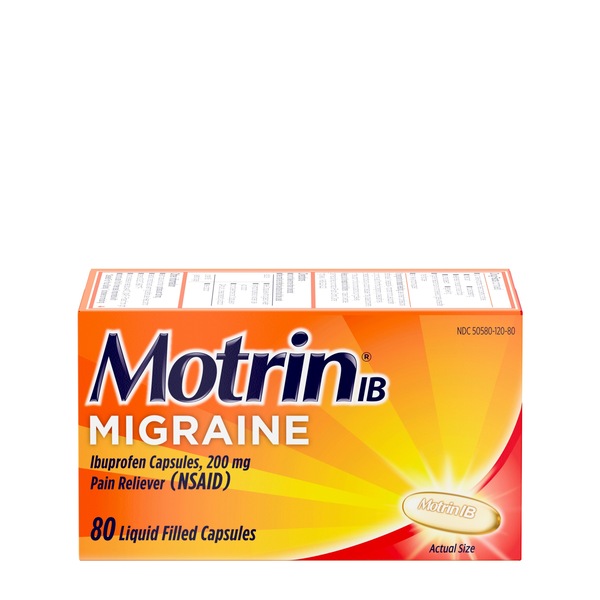 Motrin IB Migraine Relief Liquid Gel Caps, Ibuprofen 200 mg