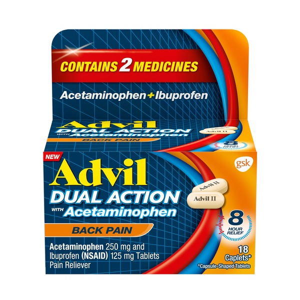 Advil Dual Action Back Pain Relief 250 MG Acetaminophen and 125 MG Ibuprofen (NSAID) Caplets