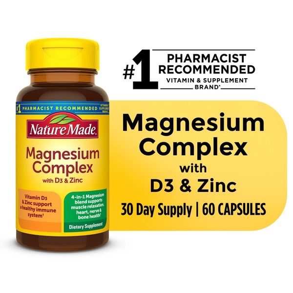 Nature Made Magnesium Complex with Vitamin D and Zinc Capsules, Blended Magnesium Supplement, 60 CT