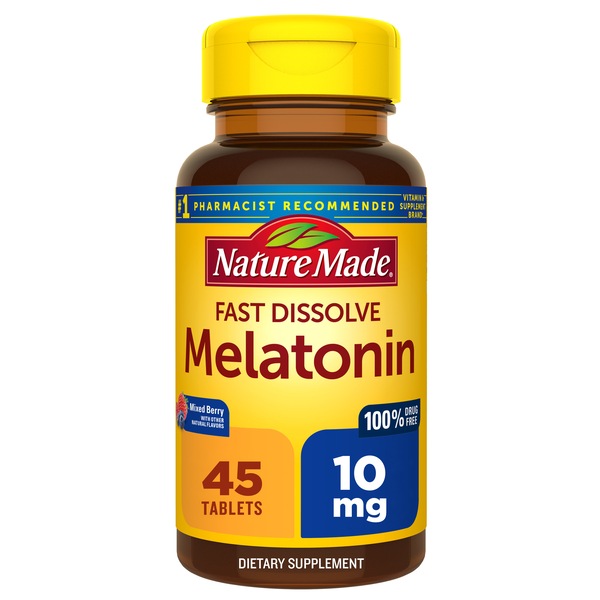 Nature Made Fast Dissolve Melatonin 10mg Tablets, Maximum Strength 100% Drug Free Sleep Aid, 45 CT