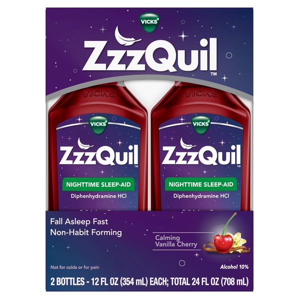 Vicks ZzzQuil Calming Vanilla Cherry Nighttime Sleep-Aid Liquid, 12.0 OZ, 2CT