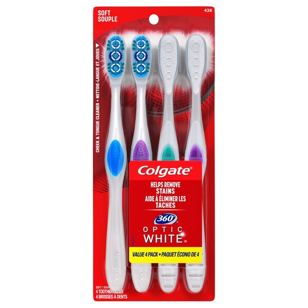 Colgate 360 Optic White Whitening Toothbrush, Soft - 4 Count
