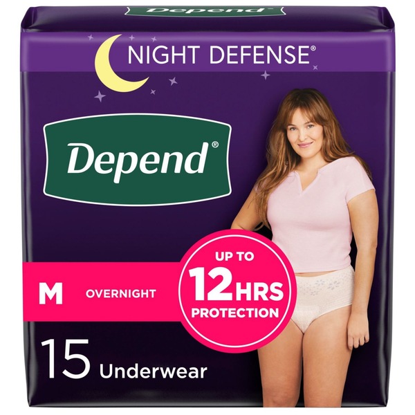 Depend Night Defense Incontinence Underwear for Women Overnight, L, Blush, 14 CT