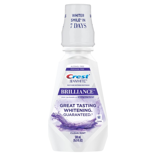 Crest 3D White Brilliance Alcohol Free Whitening Mouthwash, Clean Mint, 16.9 OZ