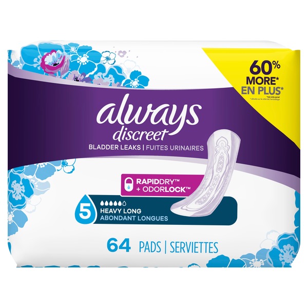 Always Discreet Incontinence Pads 5 Drop Heavy Long  (choose your count)