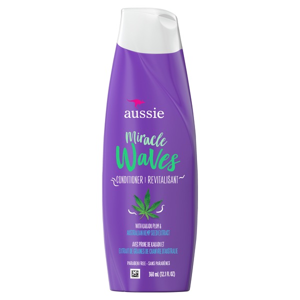 Aussie Miracle Waves Anti-Frizz Hemp Paraben-Free Conditioner, 12.1 OZ