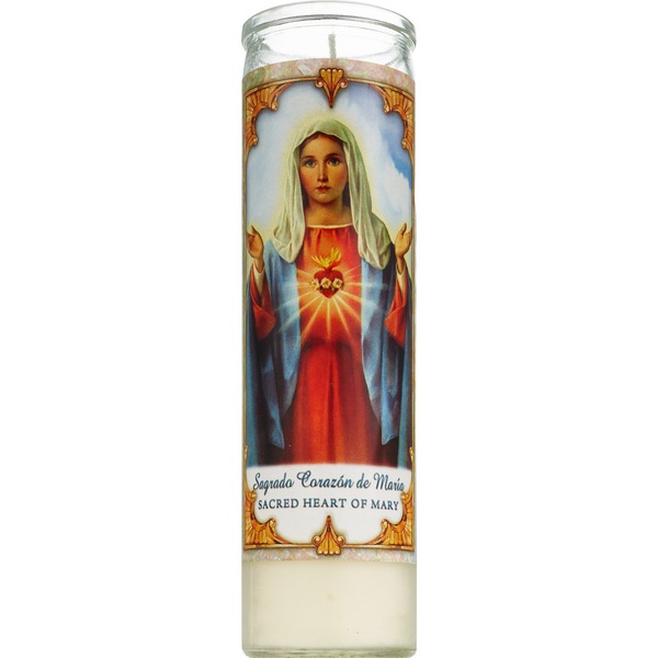 Prayer Candle, Sacred Heart of Mary Red Wax, 8"