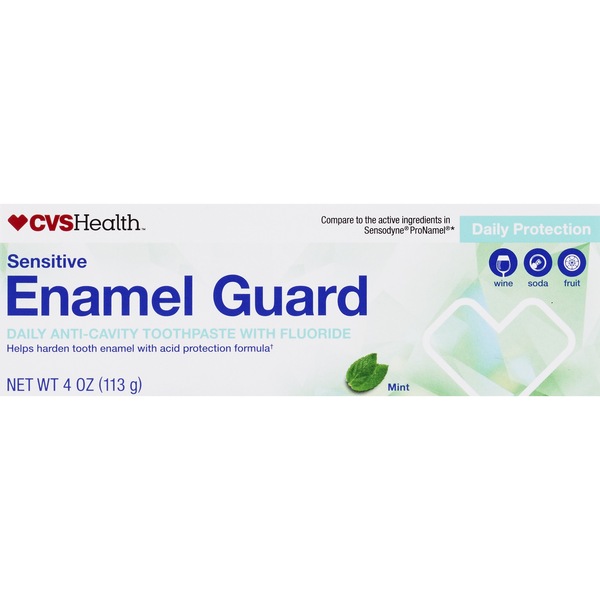 CVS Health Sensitive Enamel Guard Anti-Cavity Fluoride Toothpaste, Mint, 4 OZ