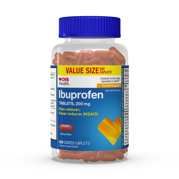 CVS Health Coated Ibuprofen Caplets (Capsule-Shaped Tablets), 200 mg, Pain Reliever and Fever Reducer