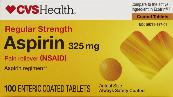 CVS Health Regular Strength Aspirin 325 MG Enteric Coated Tablets