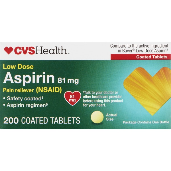 CVS Health Low Dose Aspirin Enteric Coated Tablets 81mg