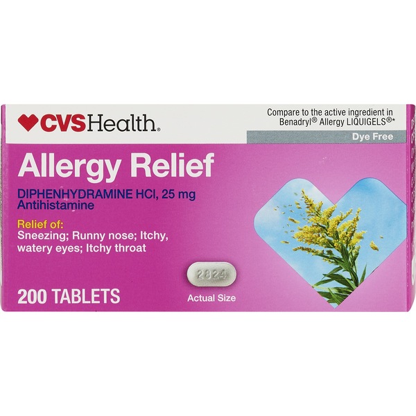 CVS Health Allergy Relief Dye Free Diphenhydramine HCL, 200 CT