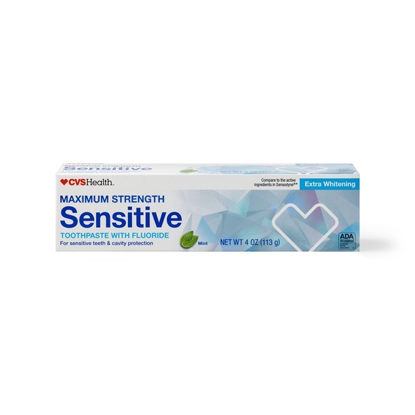 CVS Health Maximum Strength Sensitive Extra Whitening Fluoride Toothpaste, Mint, 4 OZ