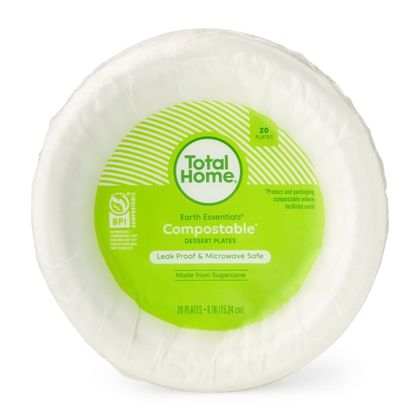 Total Home Earth Essentials Compostable Dessert Plate, 6 in, 20 ct