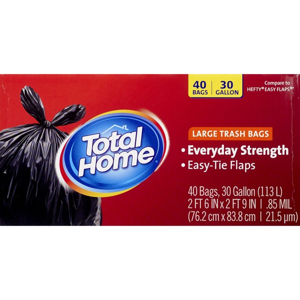 Total Home Large Trash Bags Black, 30 Gallon, 30 ct