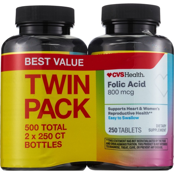 CVS HEALTH FOLIC ACID 800MCG TABLETS TWIN PACK