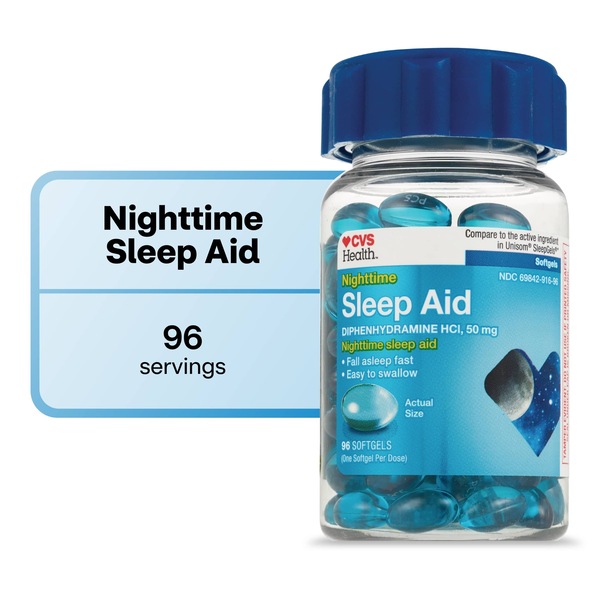 CVS Health Nighttime Sleep Aid Diphenhydramine HCI 50 MG Softgels, 96 CT