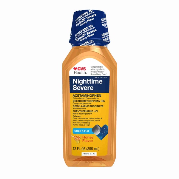 CVS Health Nighttime Severe Cold and Flu Liquid Relief, 12 OZ, Honey