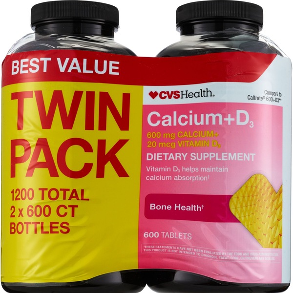 CVS HEALTH CALCIUM 600MG+D TABLETS TWIN PACK