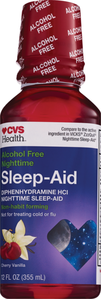 CVS Health Nighttime Sleep Aid Diphenhydramine HCI Liquid, Cherry Vanilla, 12 FL OZ