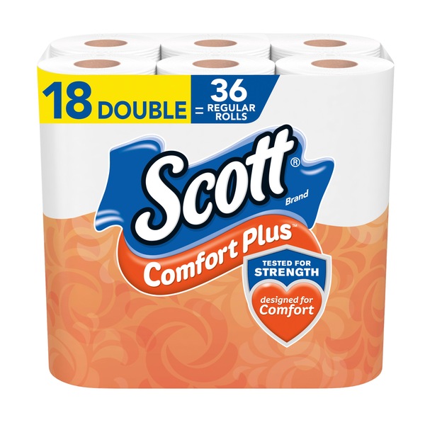 Scott ComfortPlus Toilet Paper, 18 Double Rolls, 231 Sheets per Roll, Septic-Safe, 1-Ply Toilet Tissue
