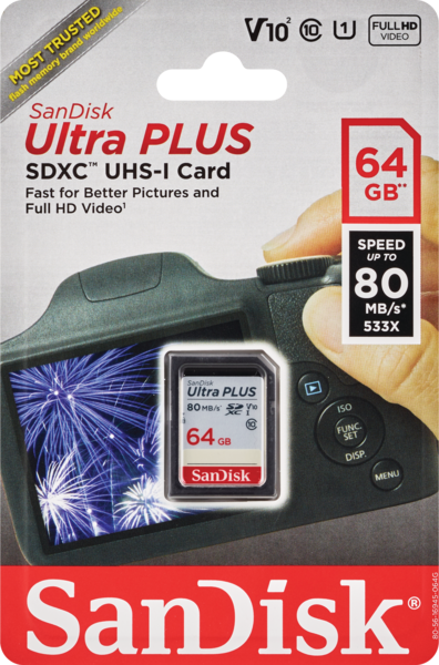 SanDisk Ultra Plus SDXC UHS-I Card, 64GB