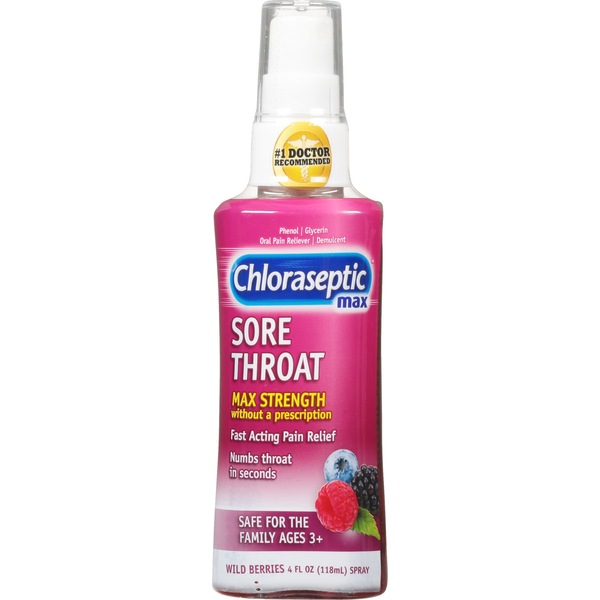 Chloraseptic Max Sore Throat Spray, Wild Berries Flavor, 4 OZ