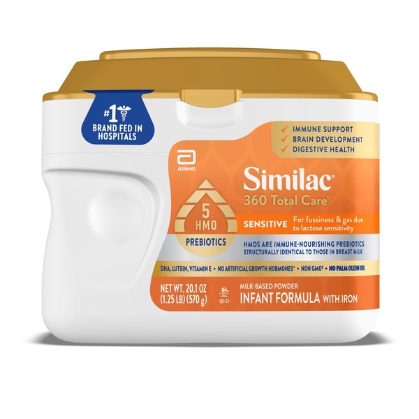 Similac 360 Total Care Sensitive Infant Formula, with 5 HMO Prebiotics, for Sensitive Tummies, Powder, 20.1-oz Tub