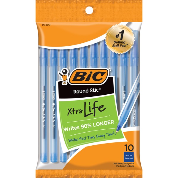 BIC Round Stic Xtra Life 1mm Medium Point Ball Pen, 10CT