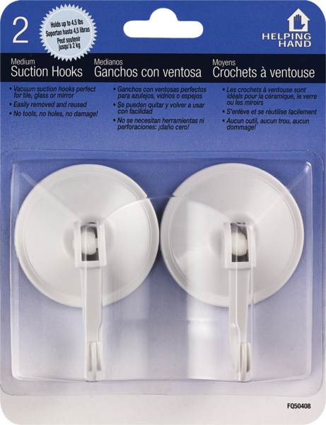 Helping Hand Medium Suction Cup Hooks, 2 ct