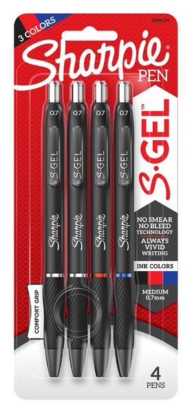 Sharpie S-Gel, Gel Pens, Medium Point (0.7mm), Assorted Colors, 4 CT