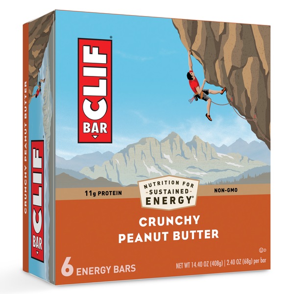 CLIF BAR, Crunchy Peanut Butter Made with Organic Oats 11g Protein, Non-GMO, Plant Based Energy Bars, 2.4 oz. (5 Pack)