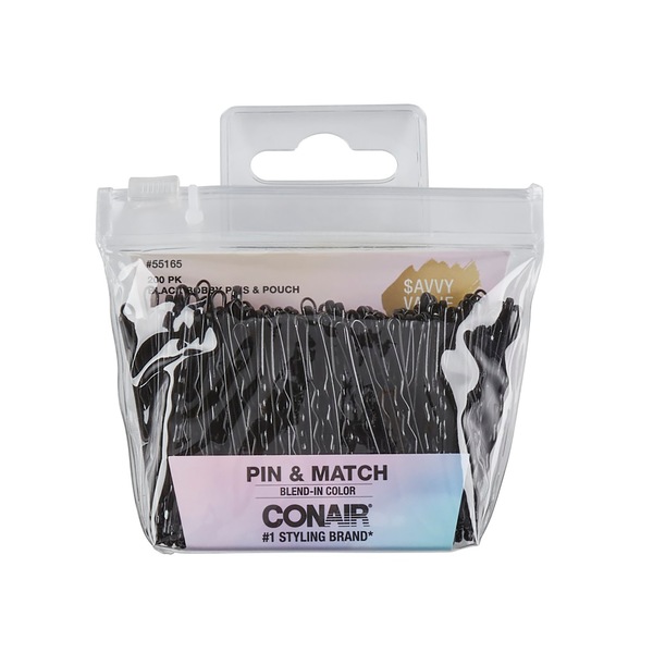 Conair Bobby Pins with Pouch, Black, 200 CT