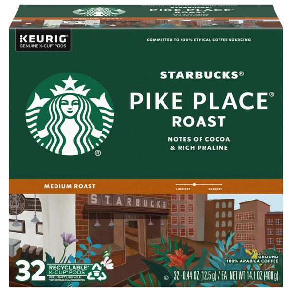 Starbucks K-Cup Pods, Pike Place Medium Roast Coffee, 32 ct, 14.1 oz