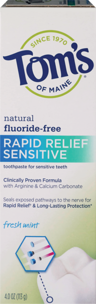 Tom's Of Maine Rapid Relief Sensitive Natural Fluoride-Free Toothpaste, Fresh Mint, 4 OZ