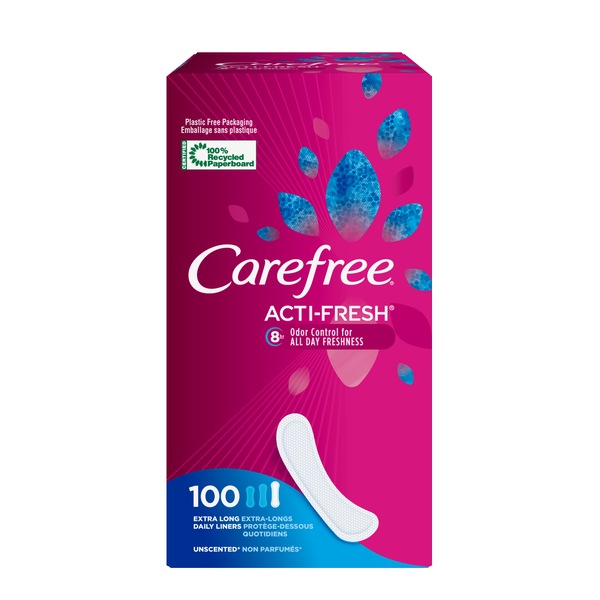 Carefree Acti-Fresh Pantiliners Extra Long Flat, 100 CT