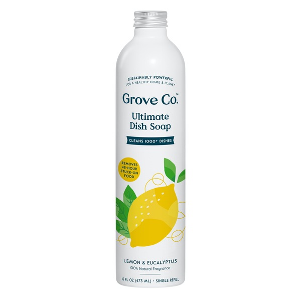Grove Co. Liquid Dish Soap Refill Aluminum Bottle Lemon Eucalyptus & Mint 16oz