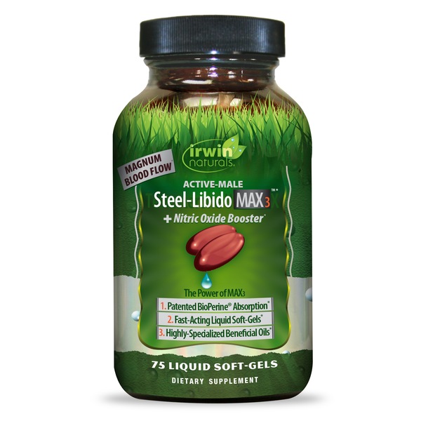 Irwin Naturals Steel-Libido Max3 + Nitric Oxide Booster Liquid Softgels, 75 CT