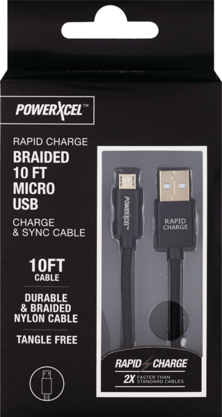 Rapid Charge Braided 10Ft Micro USB Charge & Sync Cable