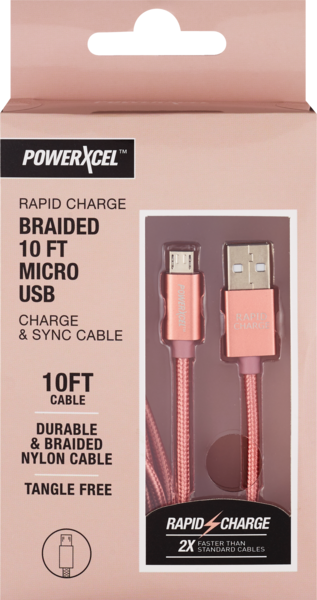 Rapid Charge Braided 10Ft Micro USB Charge & Sync Cable