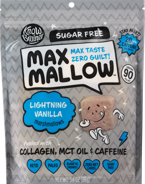 Max Mallow Lightning Vanilla Keto Sugar Free Marshmallows, Fueled with Collagen & Mct Oil, 3.4 oz