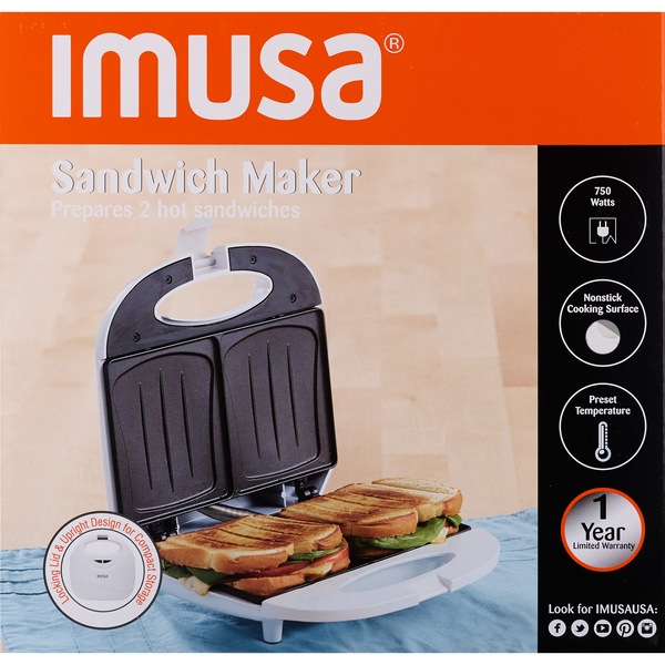 IMUSA Dual Nonstick Sandwich Maker, White