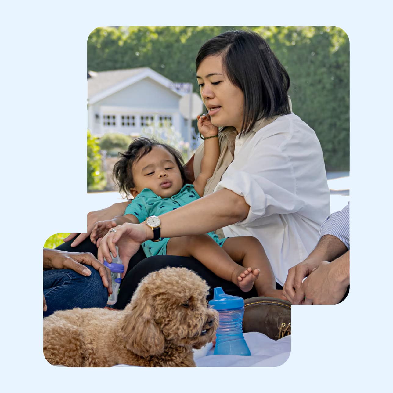 A mother spends time with her child outdoors.